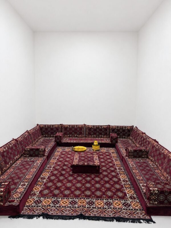 Lasarga Burgundy Majlis – Arabic Floor Sofa Set, Made to Measure