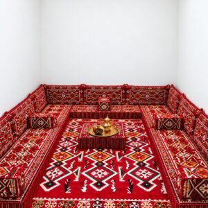 Oued Eddahab Crimson Majlis, red Arabic majlis floor sofa