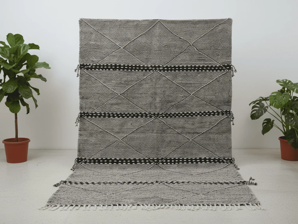 Zanafi Moroccan Wool Rug – Black & White Geometric Flatweave