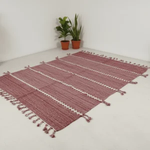 Zanafi Moroccan Wool Rug – Red & Ivory Striped Flatweave