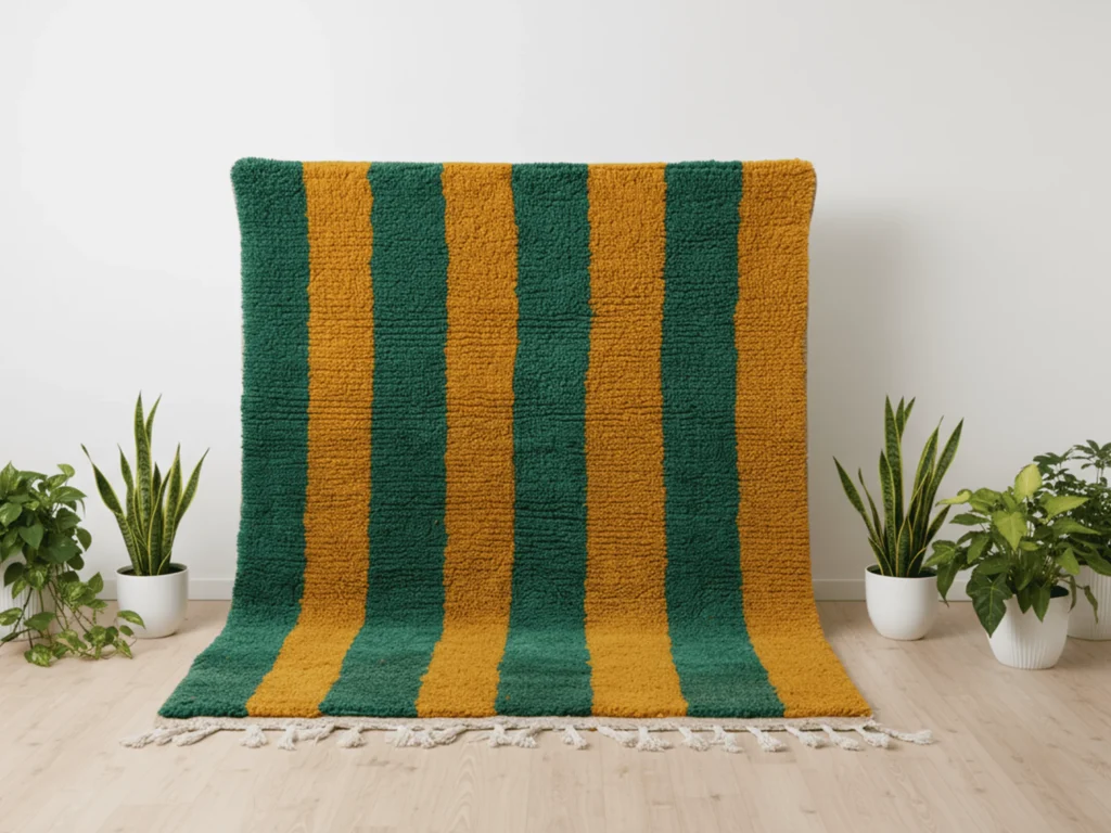 Boujaad Moroccan Wool Rug – Green & Mustard Yellow Stripes