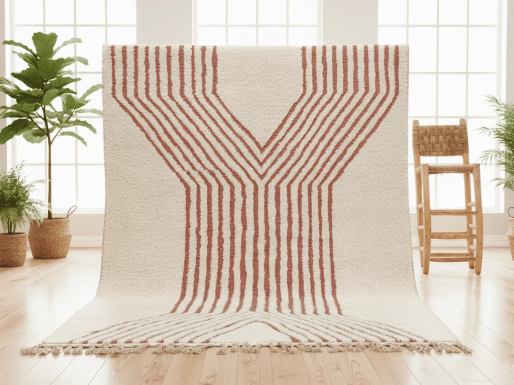 Beni Ourain Style Wool Rug – Ivory & Terracotta Geometric
