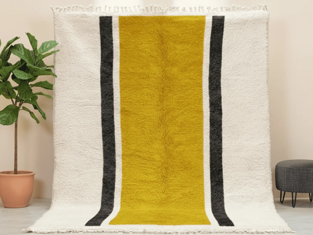 Mustard Yellow & Ivory Moroccan Wool Rug – Bold Stripes