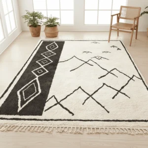 Beni Ourain Style Moroccan Wool Rug – Ivory & Black Geometric