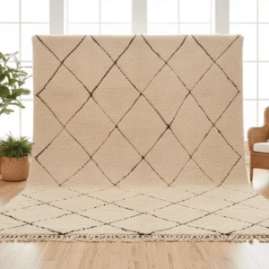 Beni Ourain Style Moroccan Wool Rug – Cream & Black Diamond Grid