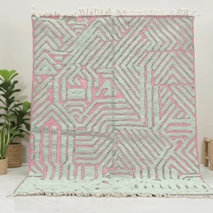 Azilal Style Moroccan Wool Rug – Pink & Sage Sculpted Geometry