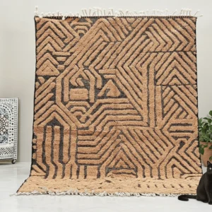 Tazrirt Moroccan Area Rug – Peach & Charcoal Geometric Relief – Handmade Wool