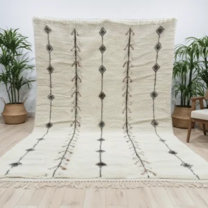 Tazrirt Moroccan Area Rug – Ivory Diamond Lines with Rust Accents – Handmade Wool