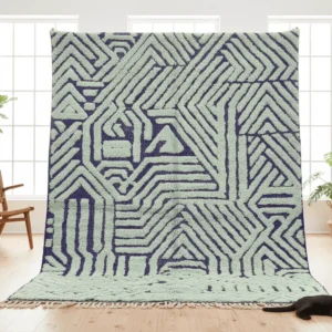 Tazrirt Moroccan Area Rug – Mint Green & Indigo Geometric Relief – Handmade Wool
