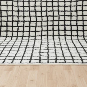 Tazrirt Moroccan Area Rug – Ivory & Black Hand-Drawn Grid – Handmade Wool