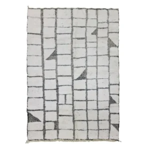Tazrirt Moroccan Area Rug – Ivory & Charcoal Brick Grid with Triangles – Handmade Wool
