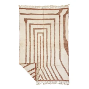 Tazrirt Moroccan Area Rug – Ivory with Terracotta Nested Lines – Handmade Wool
