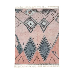Tazrirt Moroccan Area Rug – Blush Pink with Charcoal Diamonds – Handmade Wool