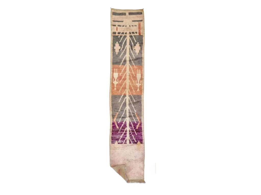 Tazrirt Moroccan Runner Rug – Blush, Gray, Coral & Plum Color Bands – Handmade Wool