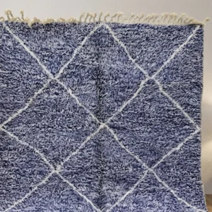 Tazrirt Moroccan Area Rug – Indigo Blue with Ivory Diamond Lattice – Handmade Wool
