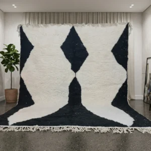Tazrirt Moroccan Area Rug – Black & Ivory Oversized Diamonds – Handmade Wool