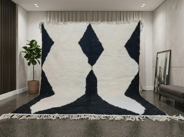 Tazrirt Moroccan Area Rug – Black & Ivory Oversized Diamonds – Handmade Wool