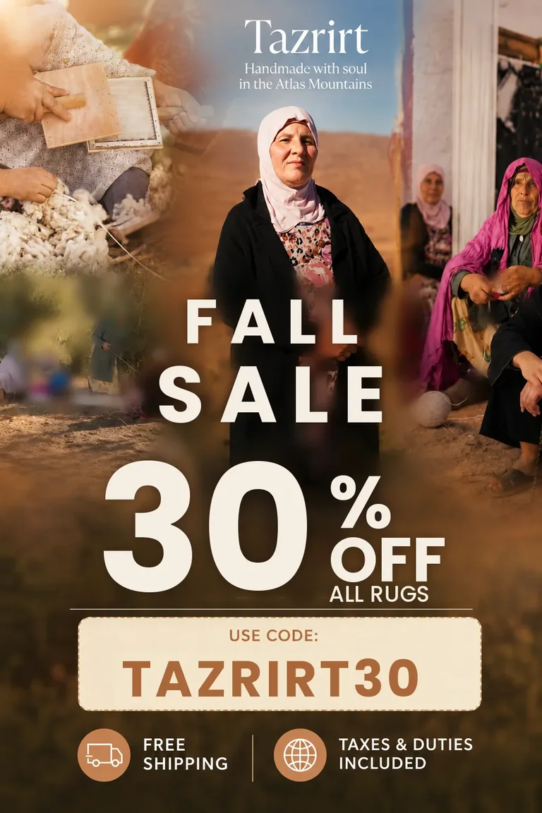Tazrirt Fall Sale: 30% off all rugs with code TAZRIRT30. Free shipping, taxes and duties included.